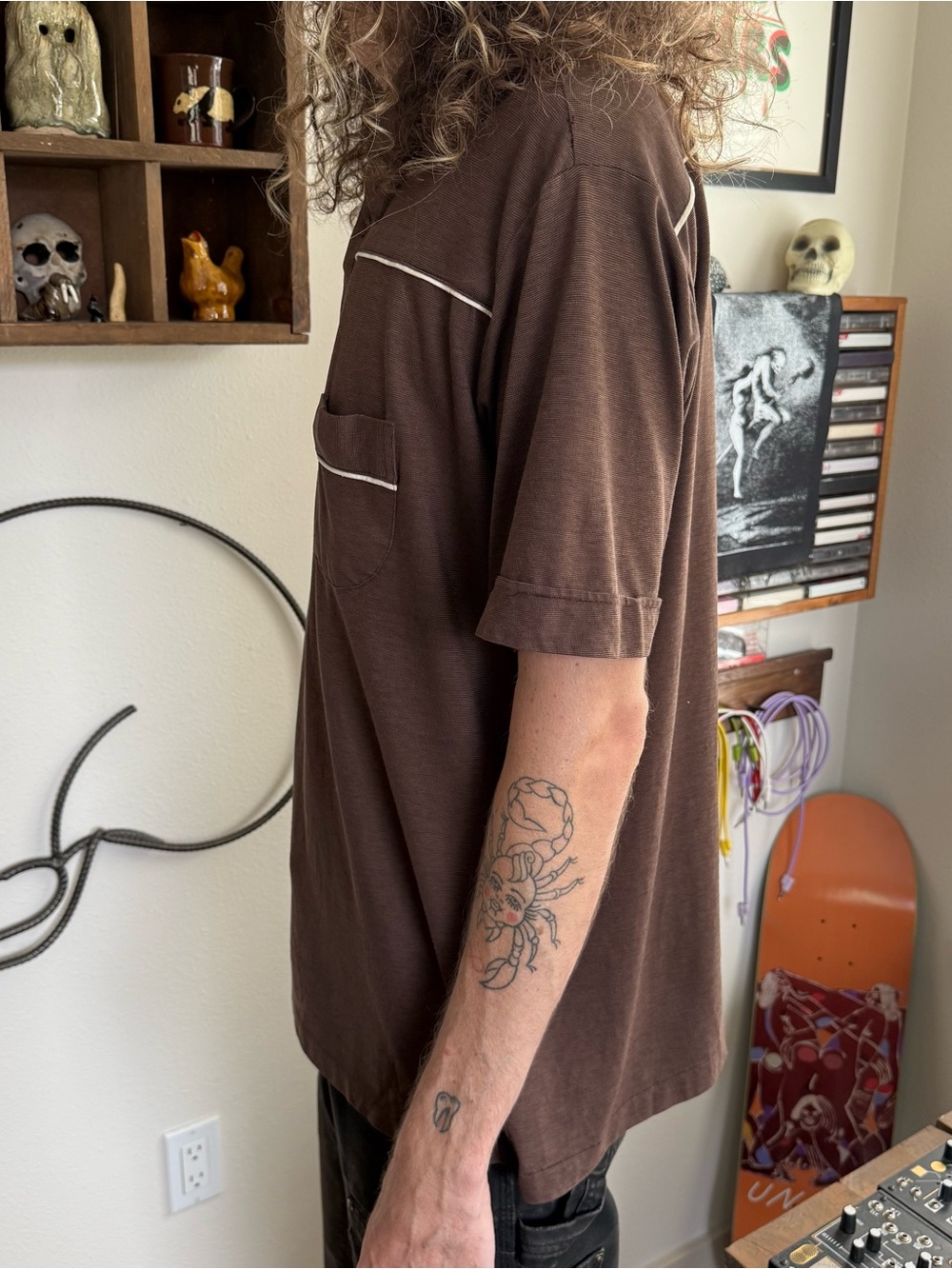 Vintage 70s Brown Short Sleeve Pocket Polo ~ Size Medium - Picture 4 of 10
